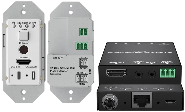 4K60 USB-C & HDMI Dual Input Wall Plate with Box Receiver