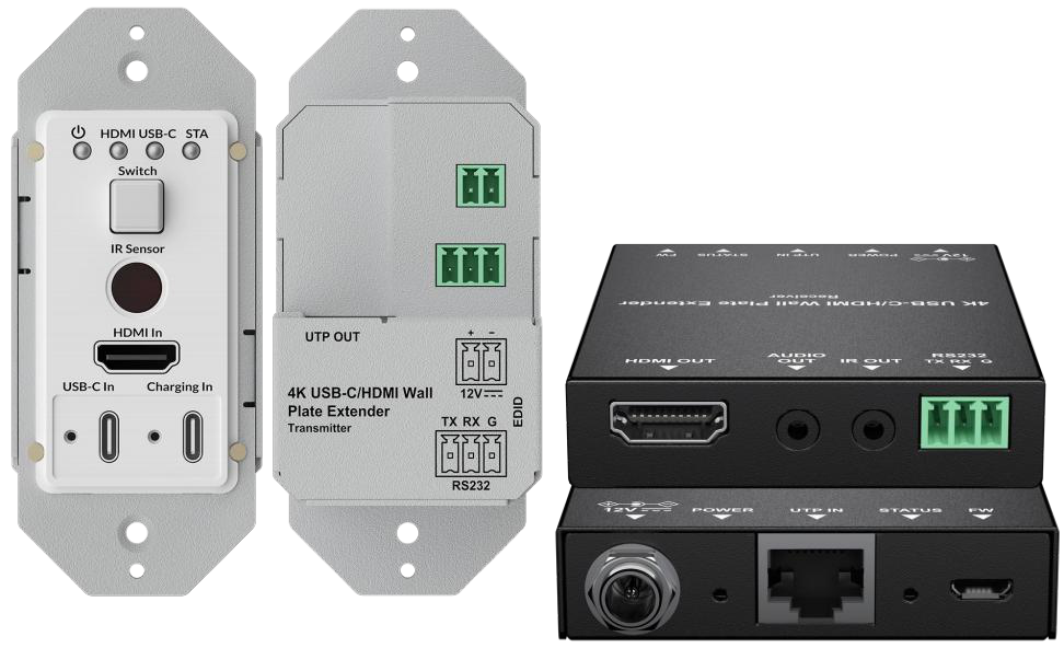 4K60 USB-C & HDMI Dual Input Wall Plate with Box Receiver