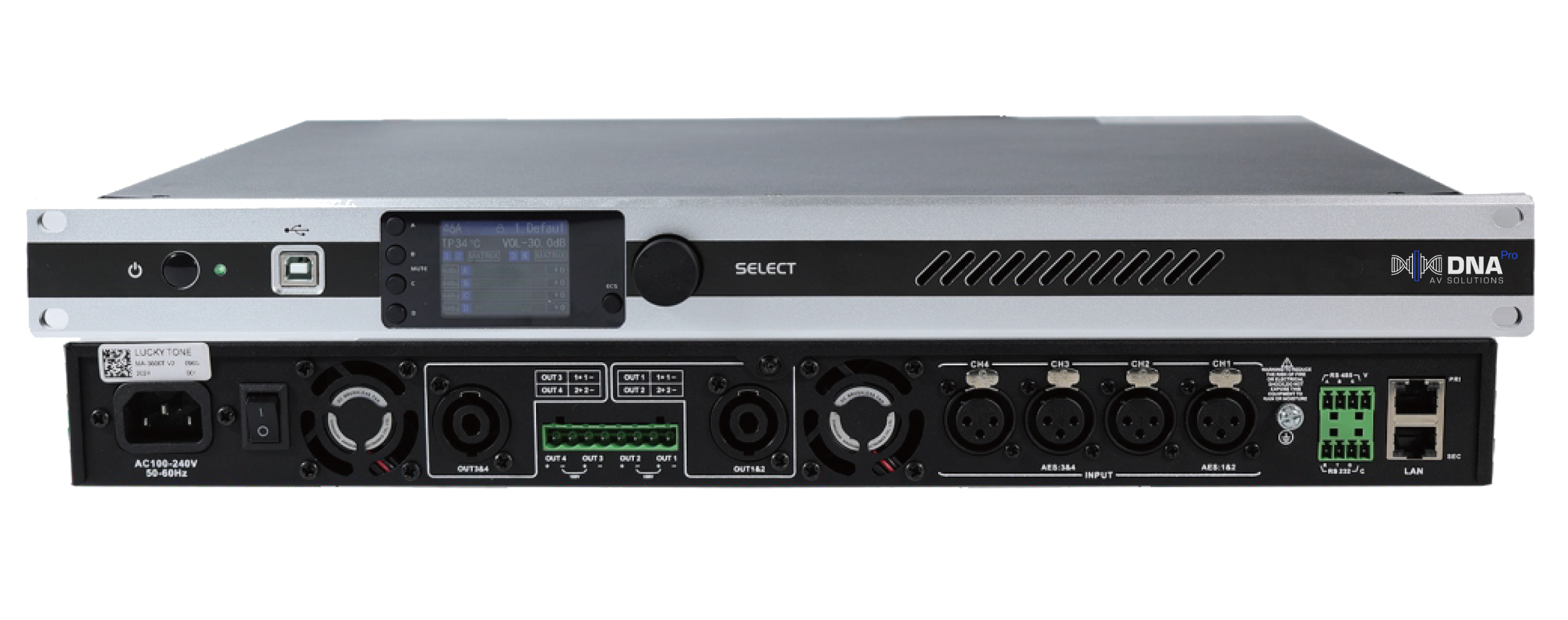 4-CH Class-D Mixer Amplifier with DSP and Dante