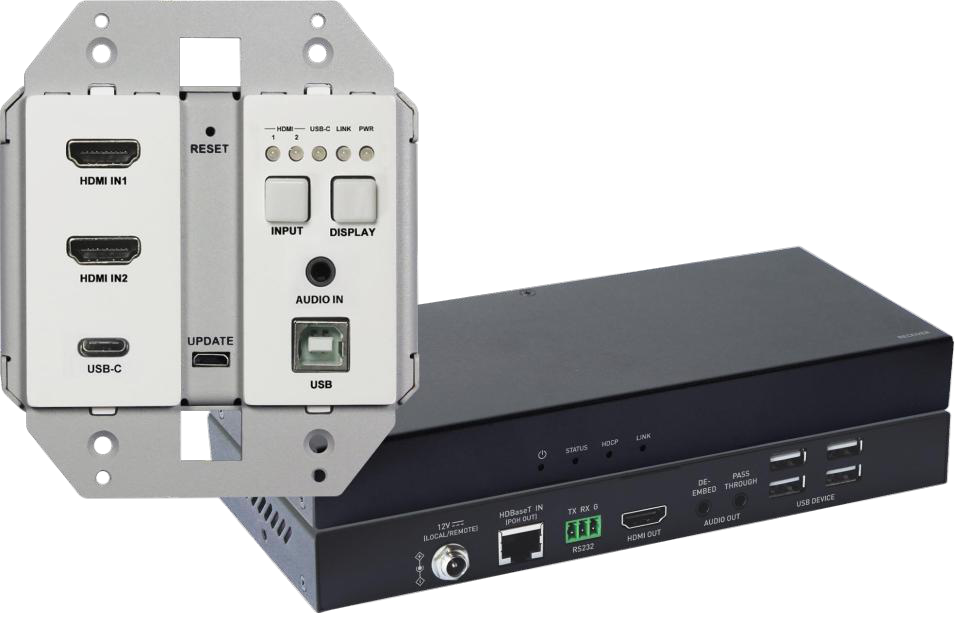 4K30 444 /4K60 420 EU 2-Gang Wallplate HDBT KVM Extender