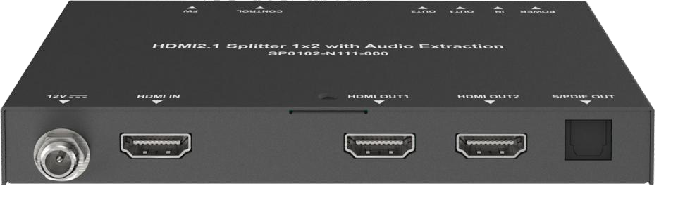 8K HDMI 2.1 1x2 Splitter with Scaler and Audio De-embedding