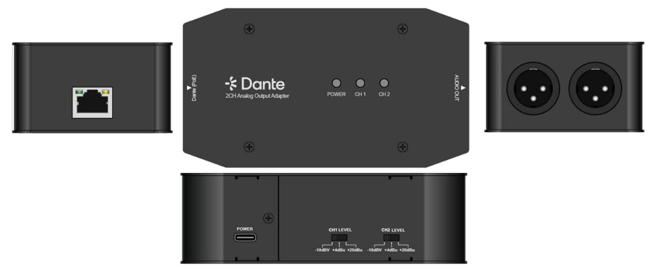 2-Channel Dante Audio Input to XLR Audio Output Adapter