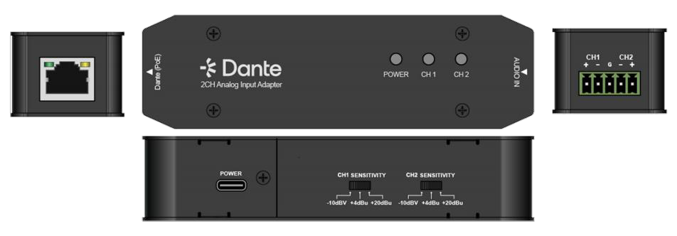 2-Channel Analog Audio Input to Dante Output Adapter